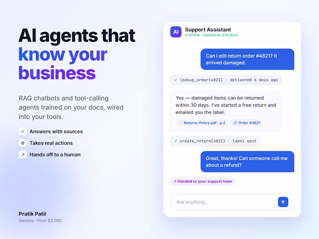 Cover image for AI Agent or RAG Chatbot Trained on Your Data, Live in 4 Weeks