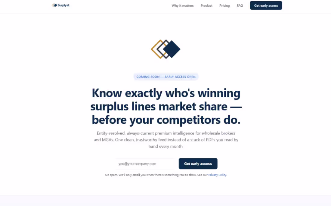 Cover image for Surplyst: Surplus Lines Market Intelligence
A