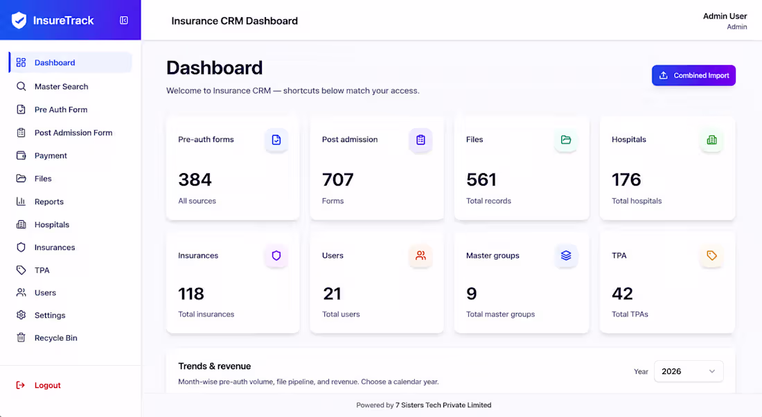 Cover image for Insurance CRM Dashboard | Admin