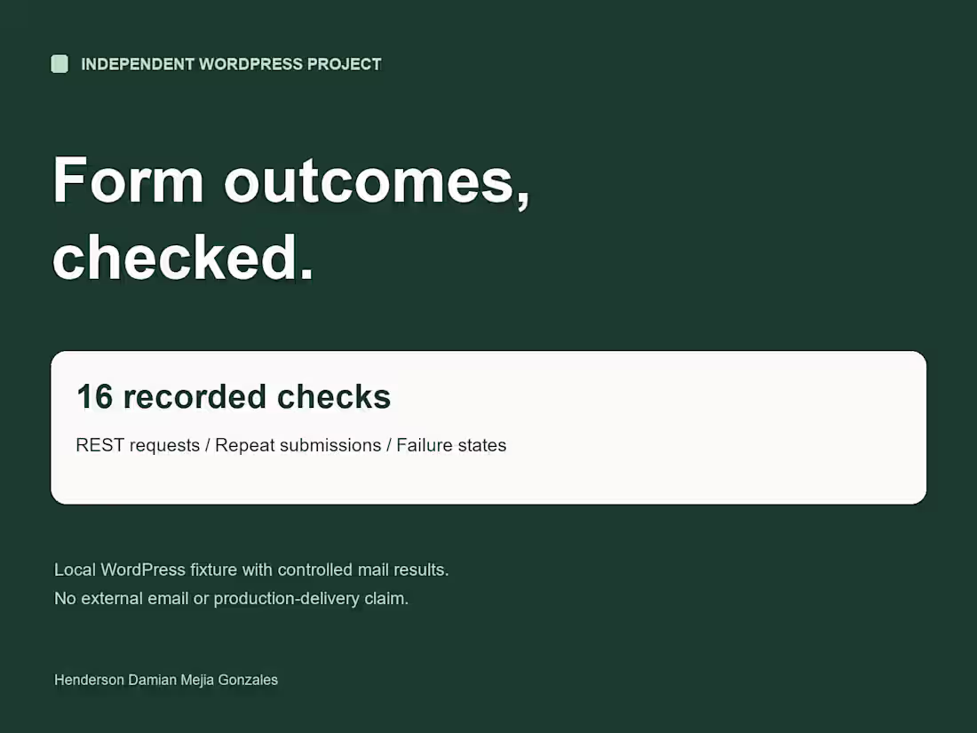 Cover image for WordPress Form Outcomes — Independent Test Project