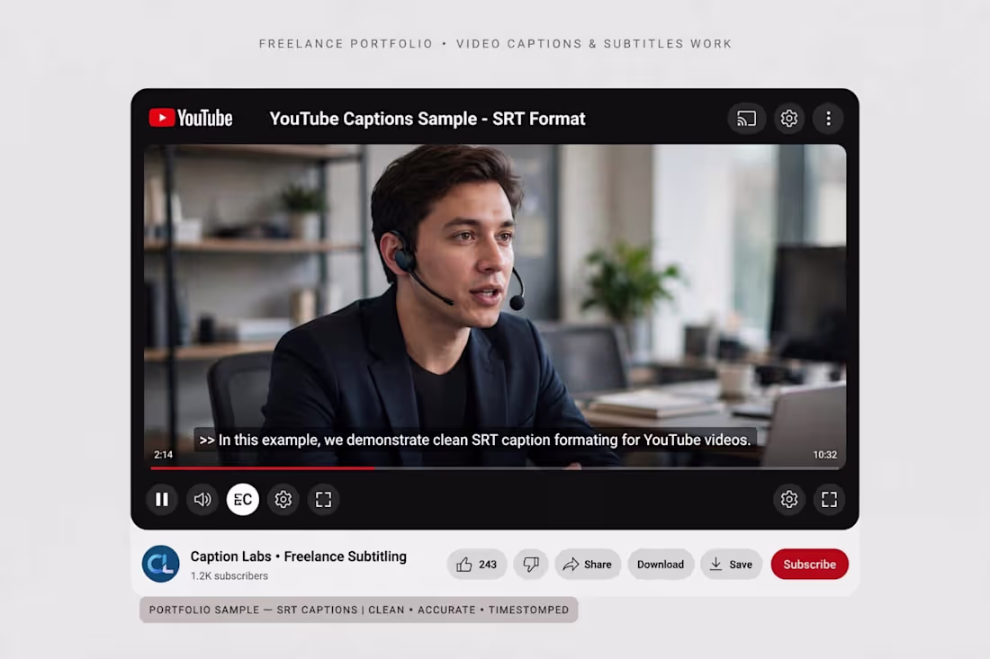 Cover image for YouTube Captions Sample - SRT