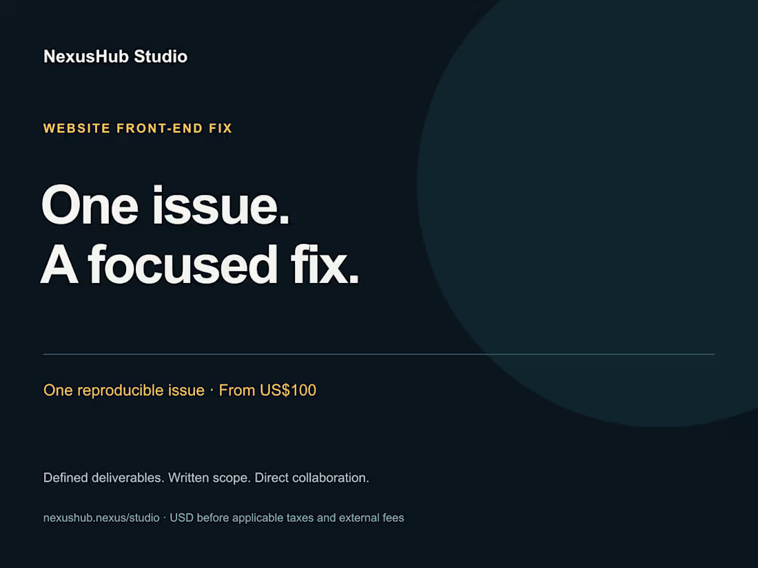Cover image for One Front-End Website Bug Fix — Defined Scope