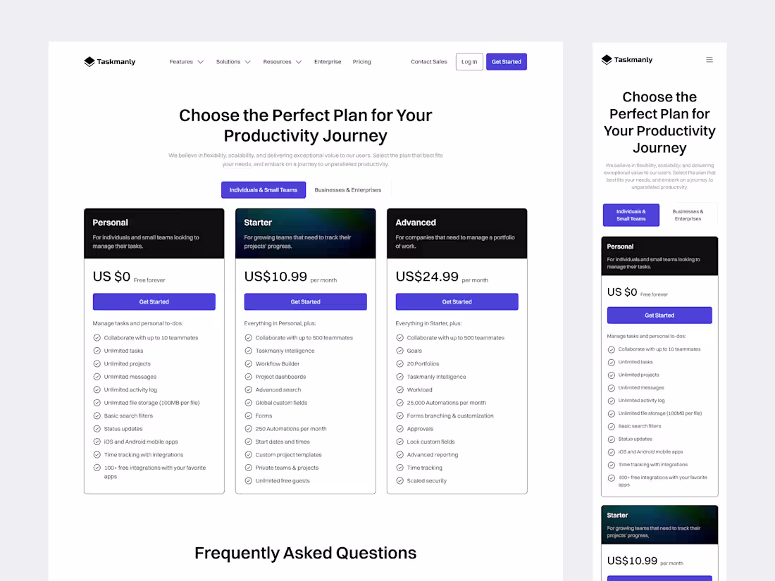 Cover image for Taskmanly UI Kit - Task Management (Pricing Page)