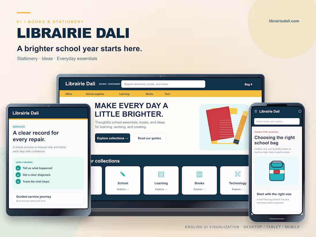 Cover image for Librairie Dali: mobile-first site, AI-assisted back office