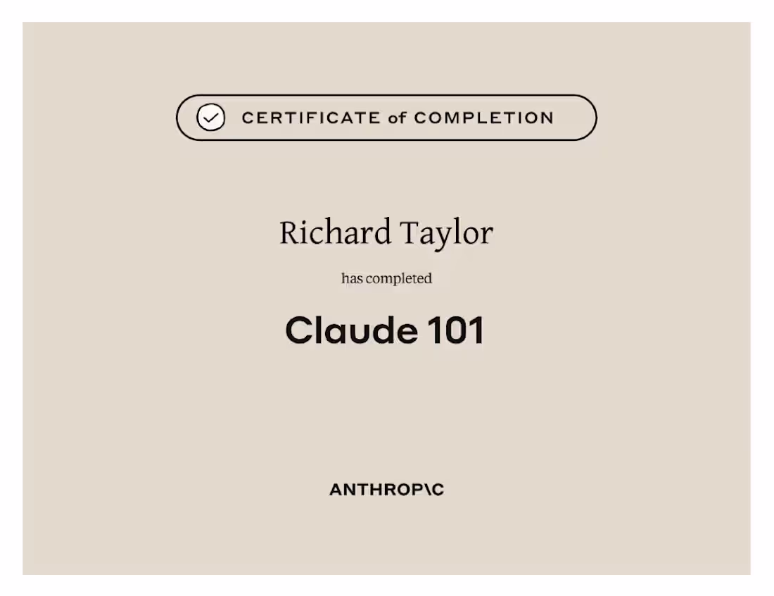 Cover image for Anthropic Claude 101 — Certificate