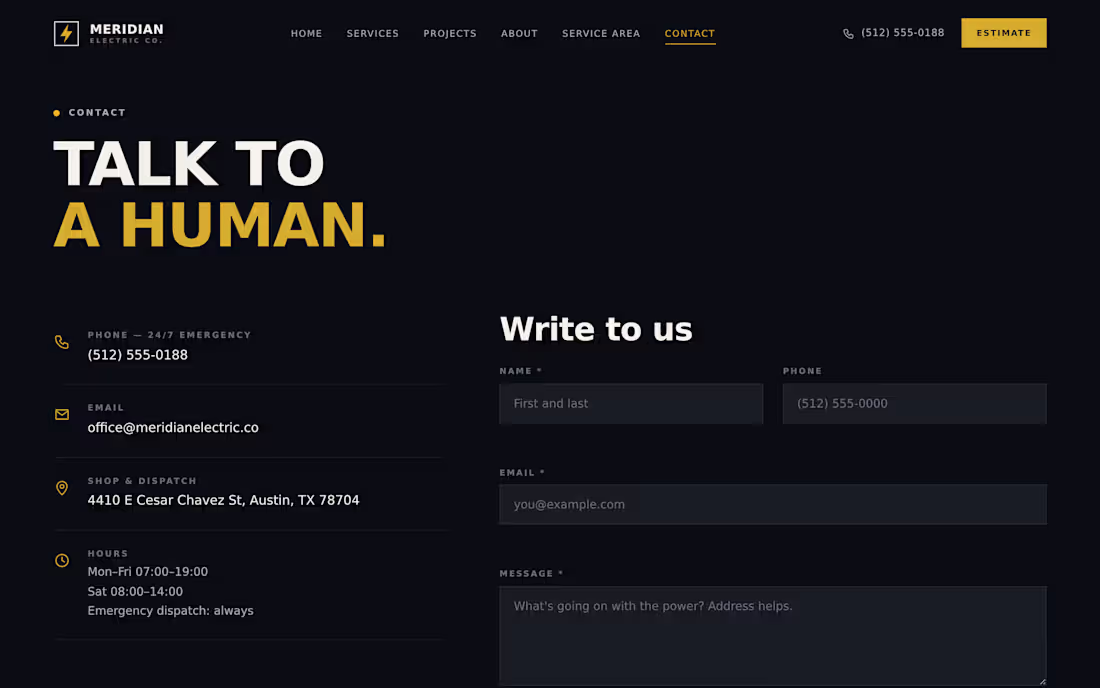 Cover image for Meridian Electric Co. — Website