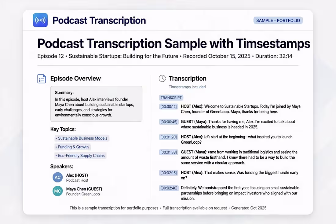 Cover image for Podcast Transcription Sample with Timestamps.