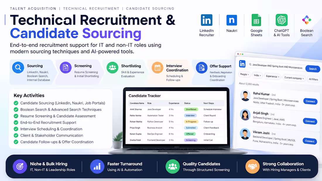 Cover image for Technical Recruitment & Candidate Sourcing
End-to-end