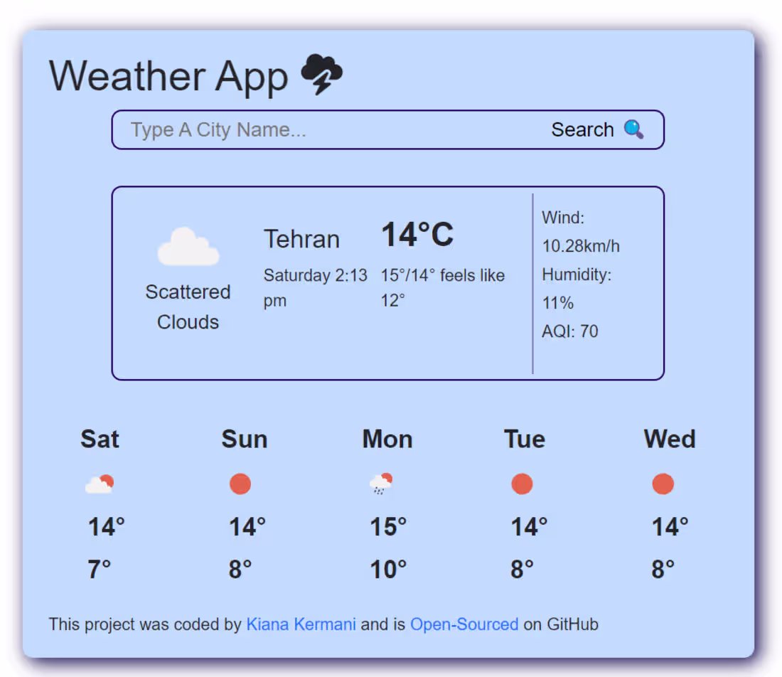 Cover image for Full weather application with forecast using react