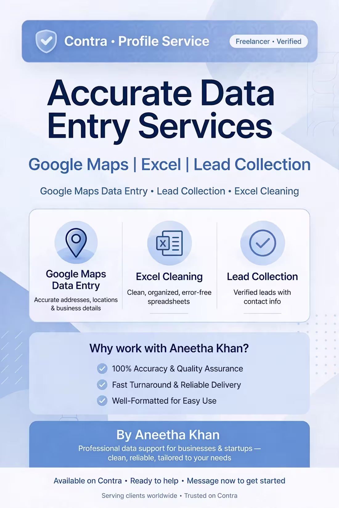 Cover image for I will do Google Maps Data Entry, Excel Cleaning & Lead Collecti