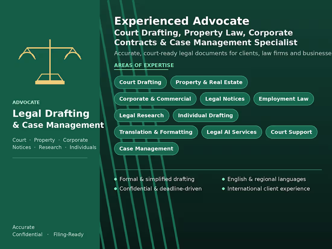 Cover image for Experienced Advocate | Court Drafting,