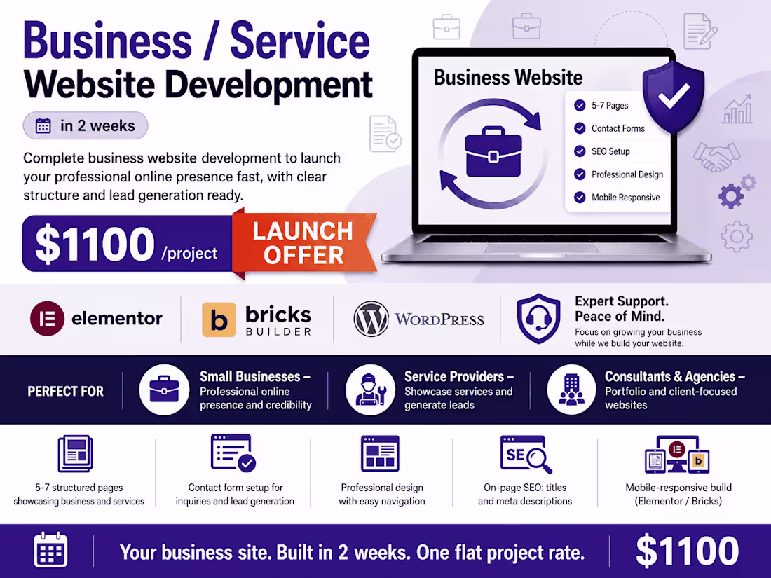 Cover image for WordPress Business Website Development | Launch Offer – $1,100