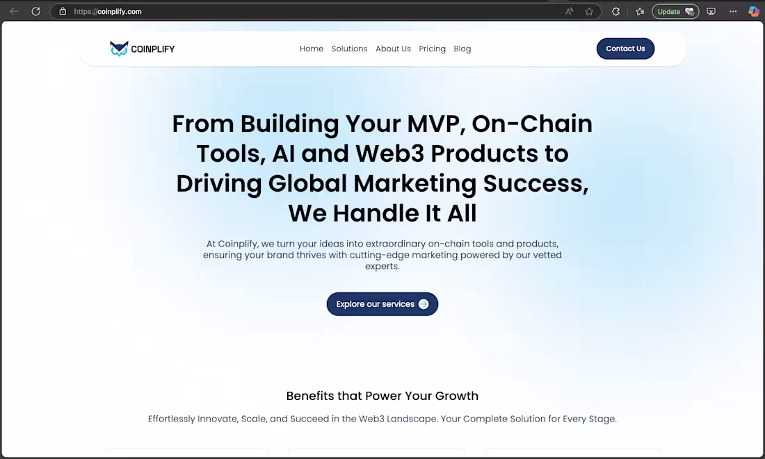 Cover image for Coinplify - Web3 Software Devlopment agency website