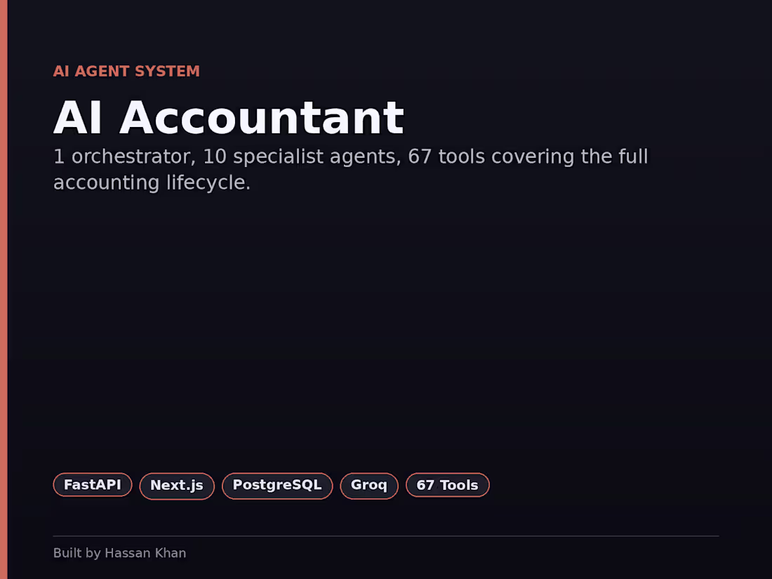Cover image for AI Accountant — 1 Orchestrator, 10 Agents, 67 Tools