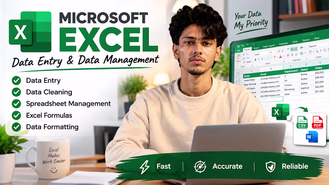 Cover image for Data Entry ,data Cleaning ,Data Formatting, Spreadsheet