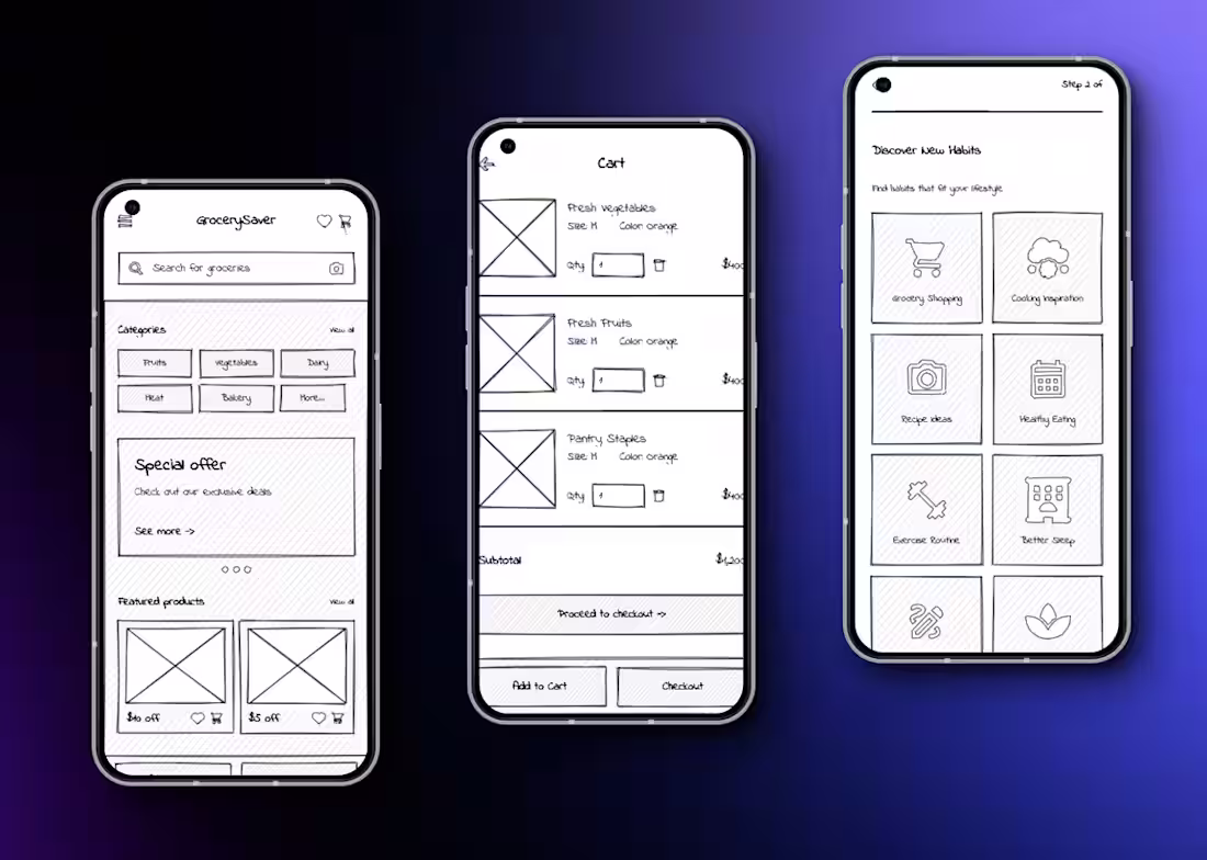 Cover image for GroceriesApp WIREFRAMES "Main Screens"