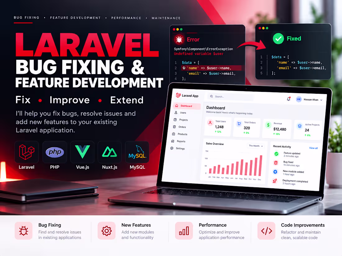 Cover image for I will fix bugs and add features to your Laravel application