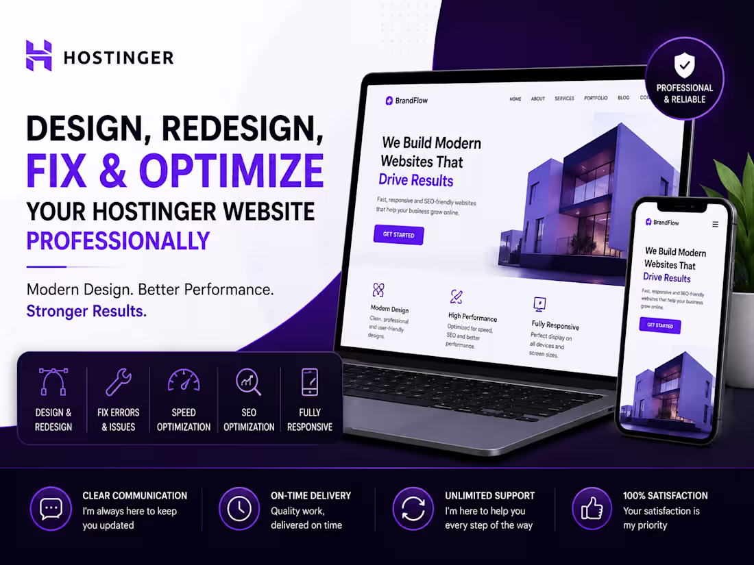 Cover image for I will design, redesign, fix and optimize your hostinger website