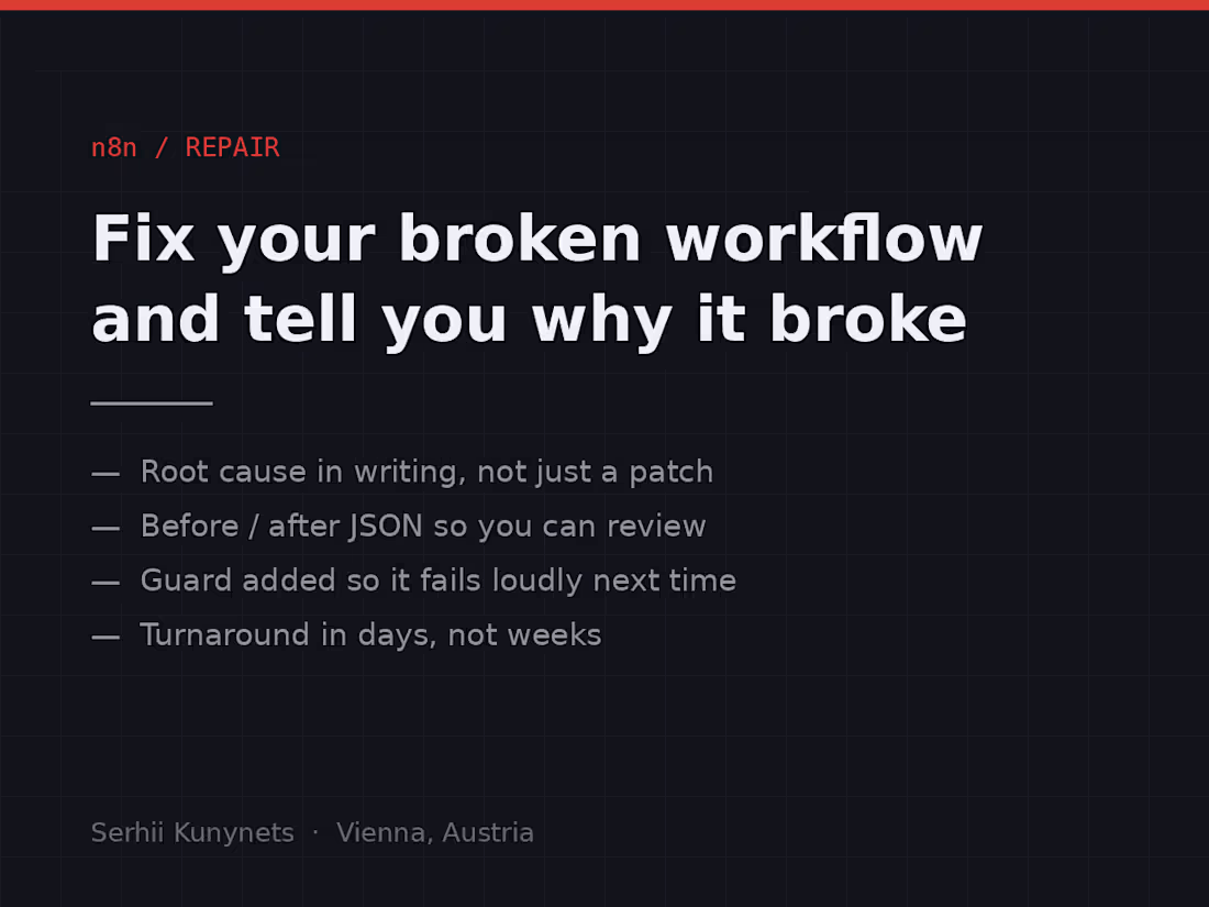 Cover image for Fix your broken n8n workflow and tell you why it broke