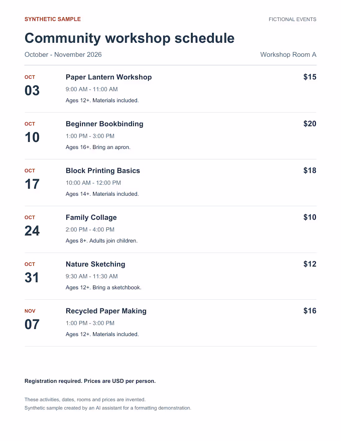 Cover image for Synthetic Workshop Schedule PDF
AI-created demonstration,