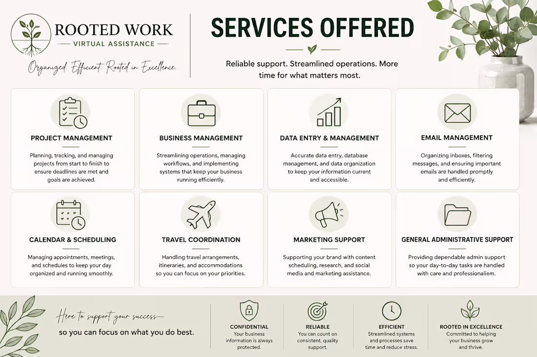 Cover image for Rooted Work Services Offered 