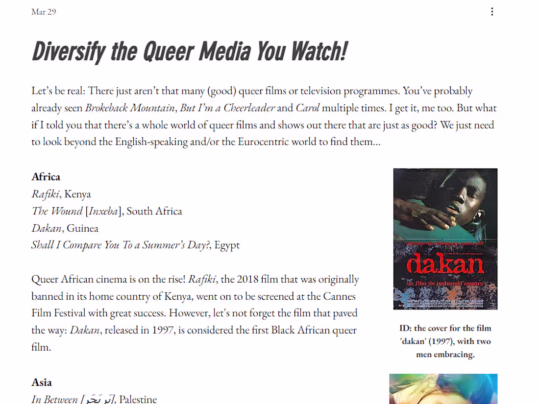 Cover image for Article: Diversify the Queer Media You Watch!