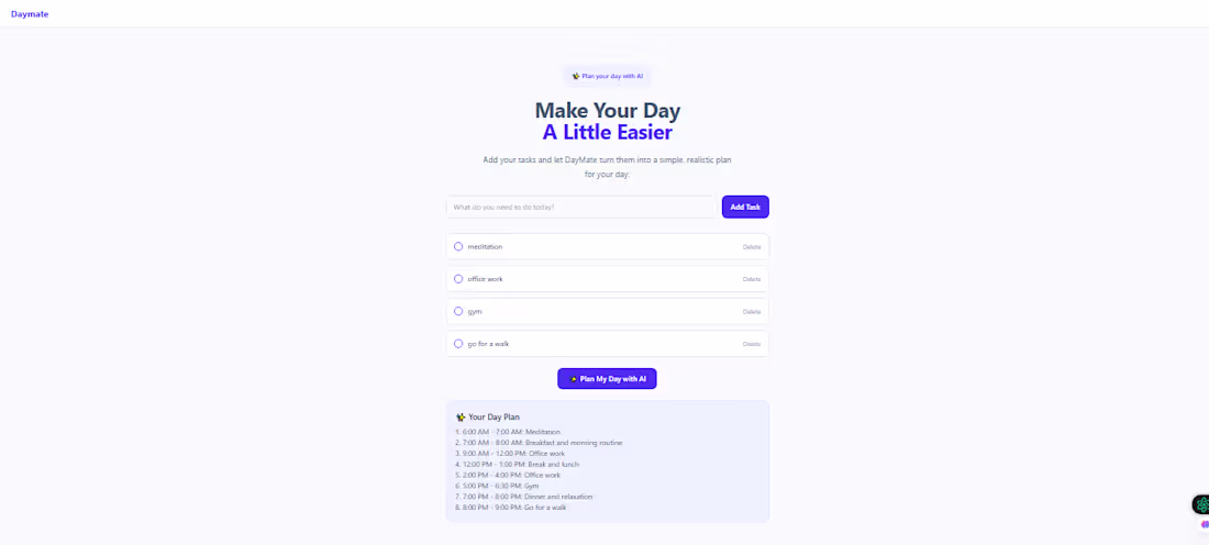 Cover image for DayMate is a lightweight AI-powered