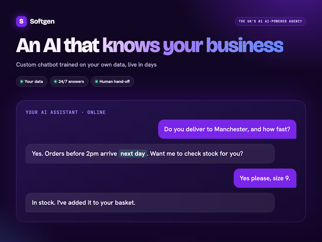 Cover image for Custom AI chatbot trained on your business data