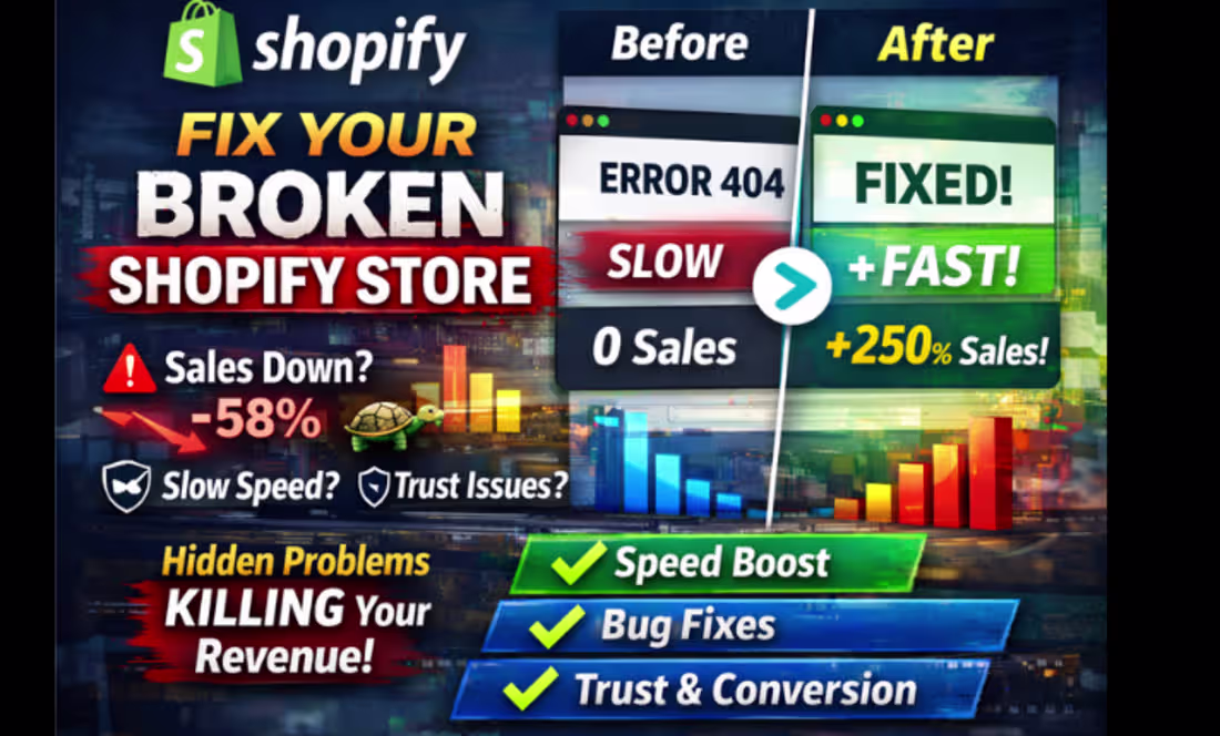 Cover image for  fix shopify website bugs debugging store customization shopify 
