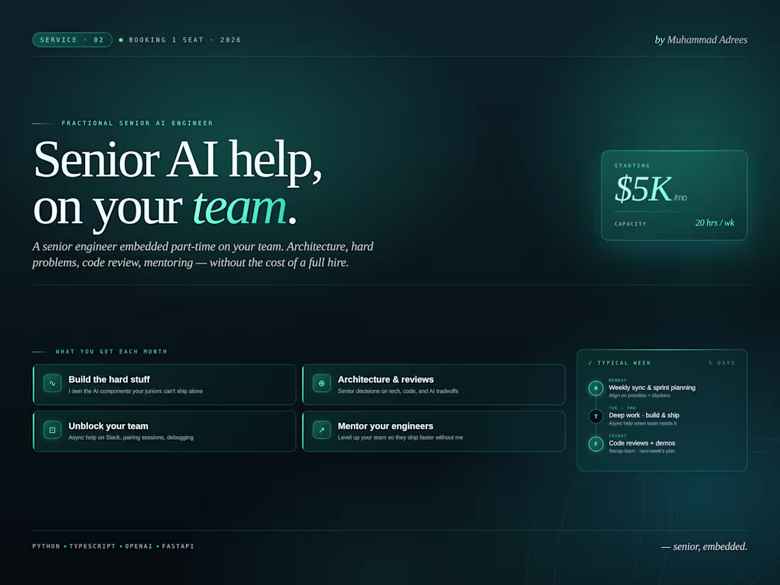 Cover image for Fractional Senior AI Engineer — Embedded On Your Team