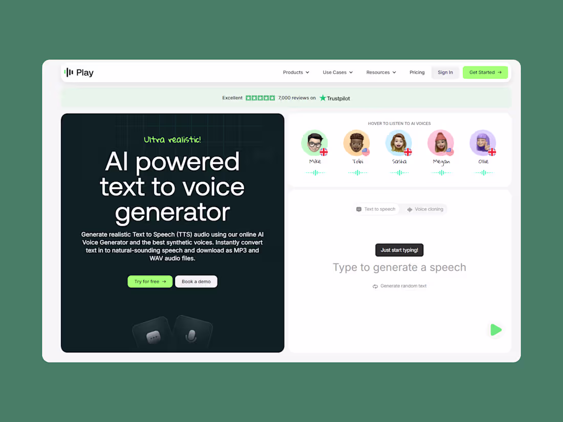 Cover image for PlayAI Website (Webflow Development + Design)
