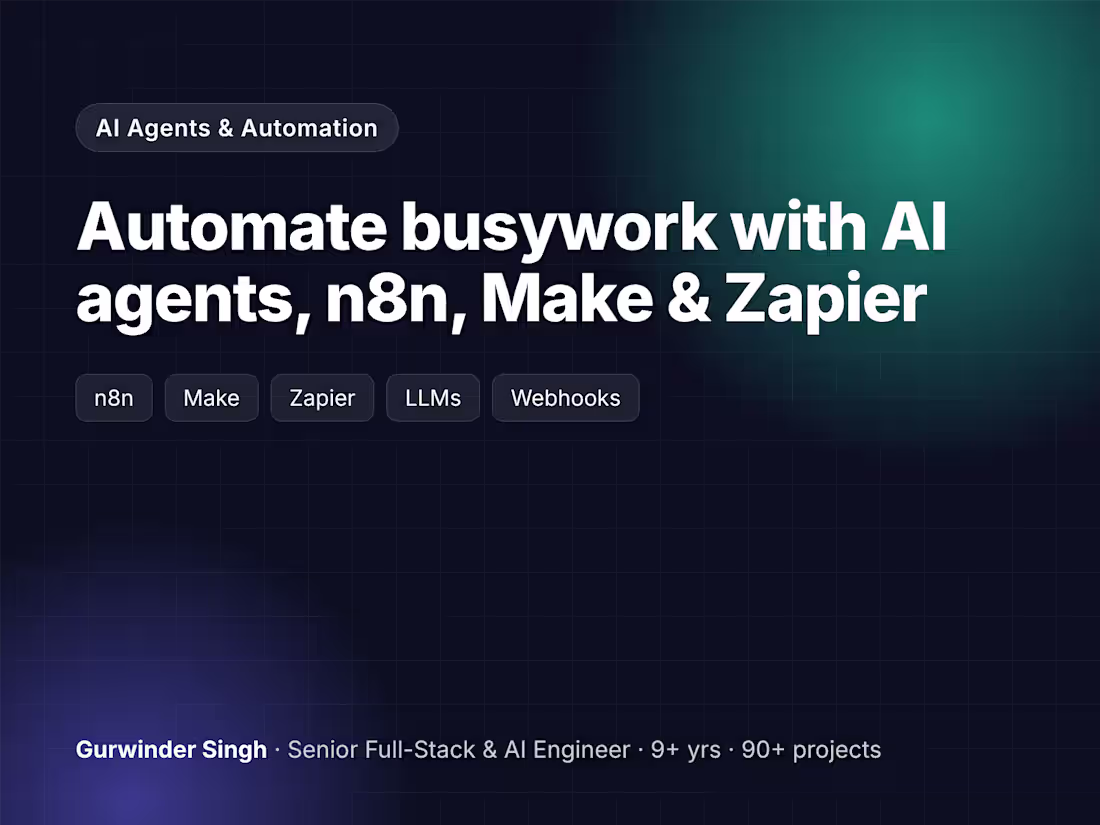 Cover image for Custom AI Agents & Workflow Automation with n8n, Make or Zapier