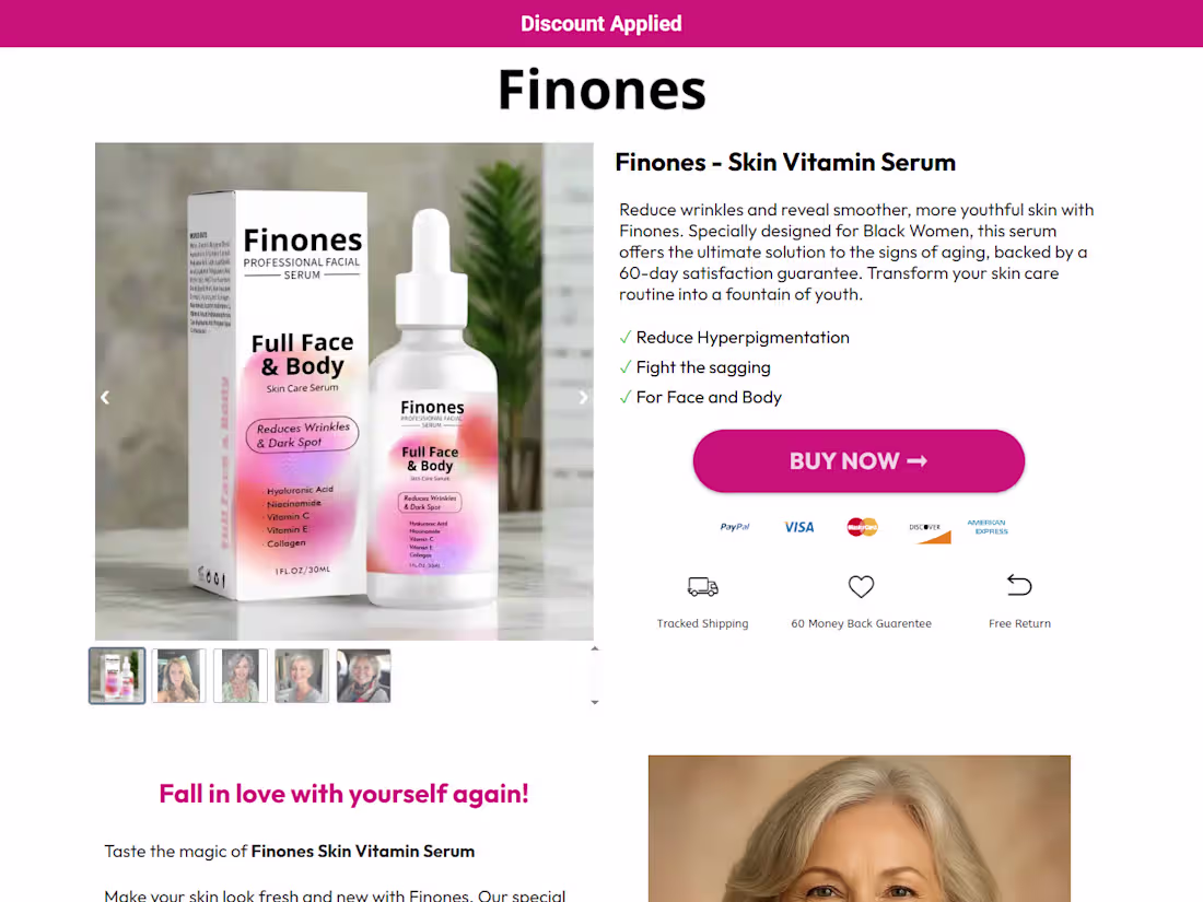 Cover image for Finones Facial Serum Product page On Funnelish If You Want T...