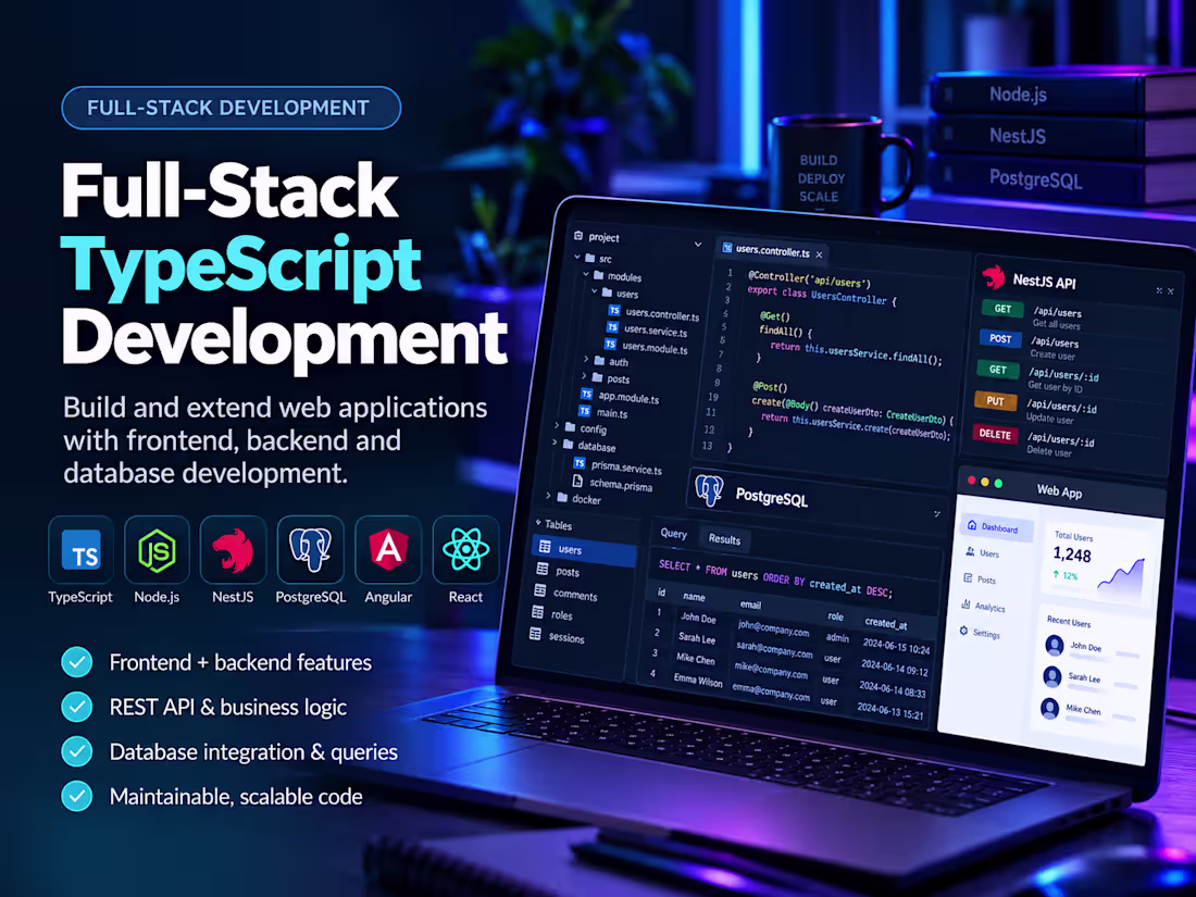Cover image for I will build your TypeScript API or full-stack web feature