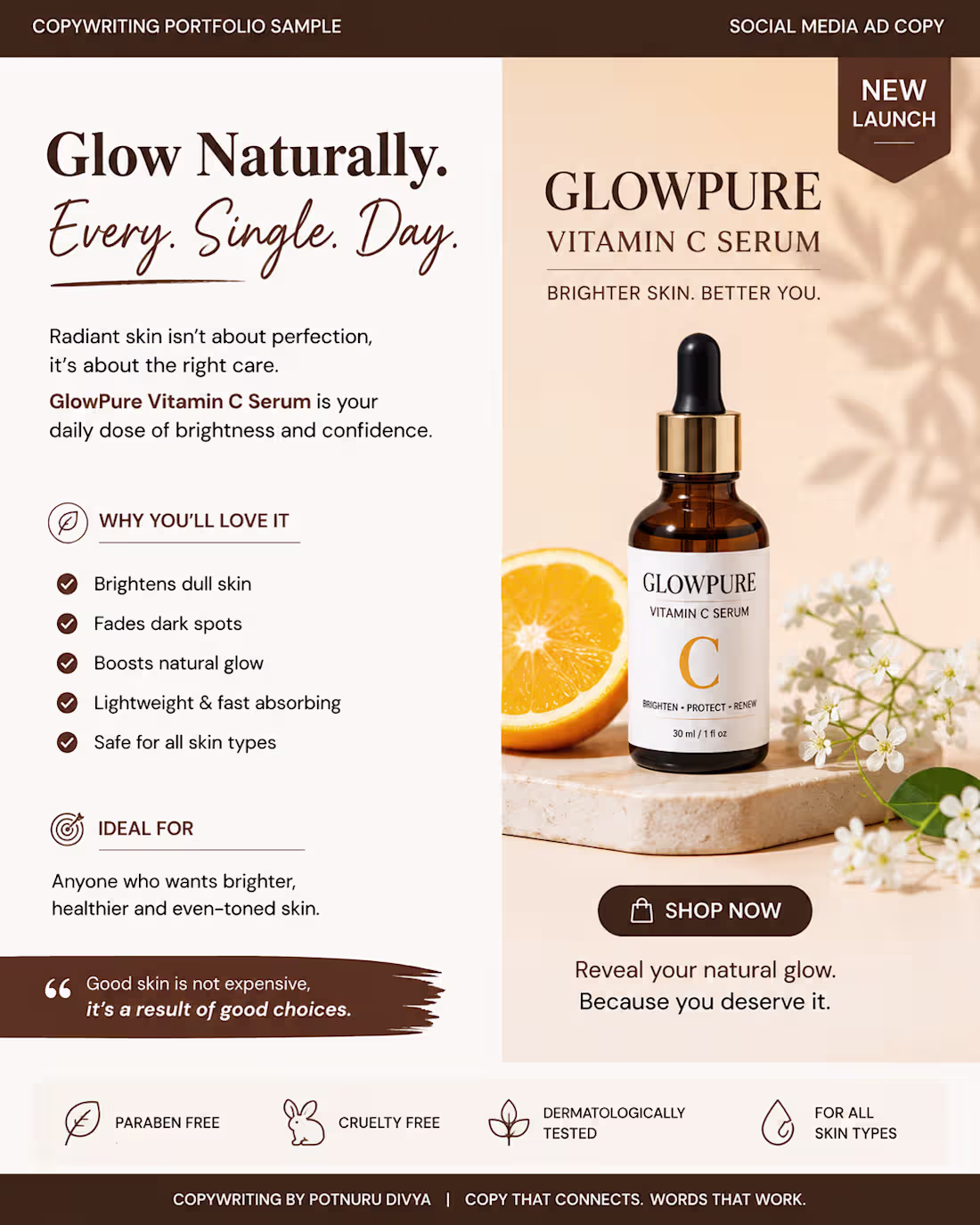 Cover image for GlowPure Vitamin C Serum — Social Media Ad Copy