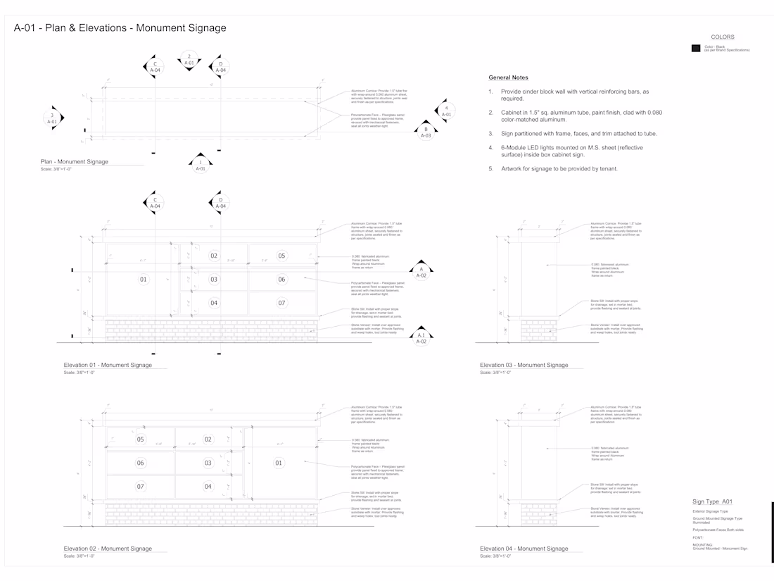 Cover image for building sign, signage design and technical drawing for permit