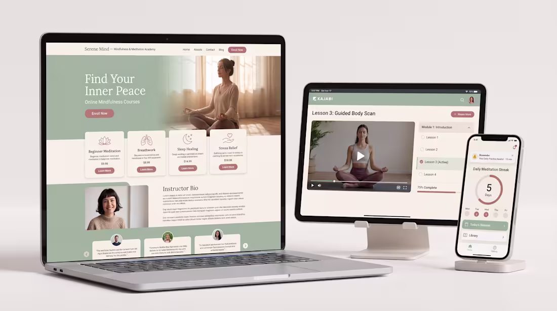 Cover image for Serene Mind Academy
A calming Kajabi-powered