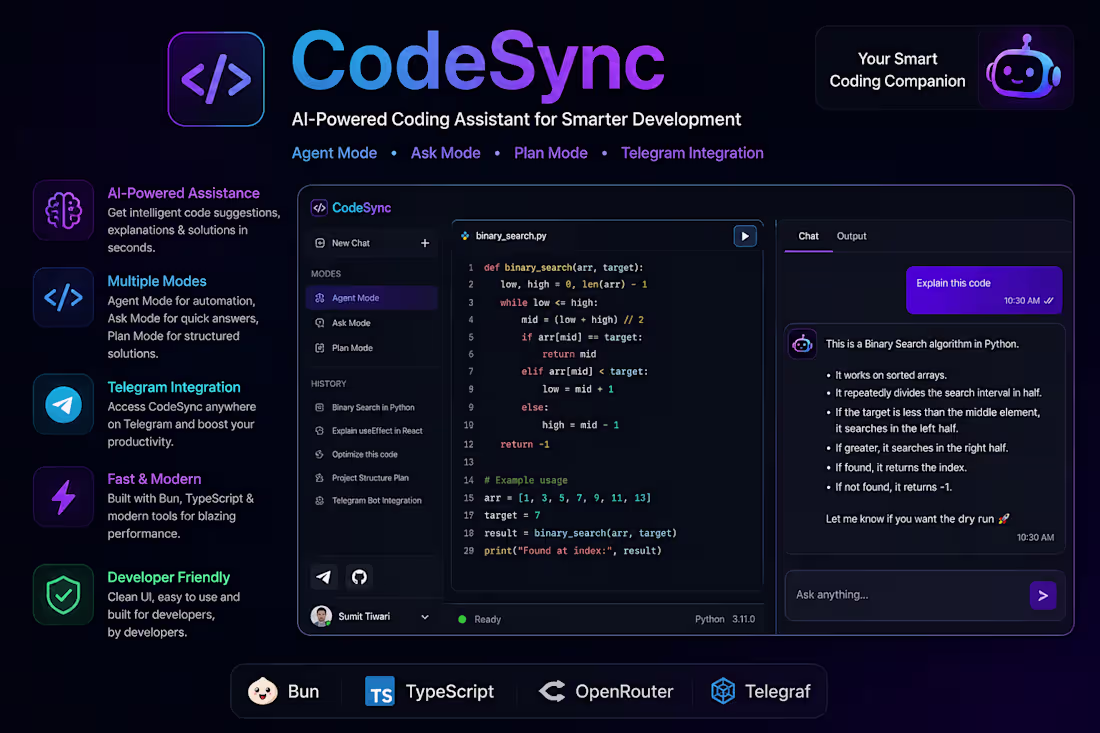 Cover image for CodeSync is an AI-powered coding