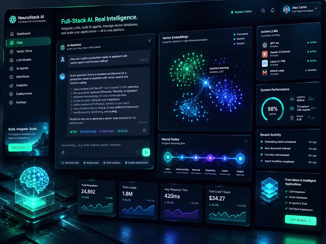 Cover image for Full-Stack AI & LLM App Development (Claude, RAG & Agents)