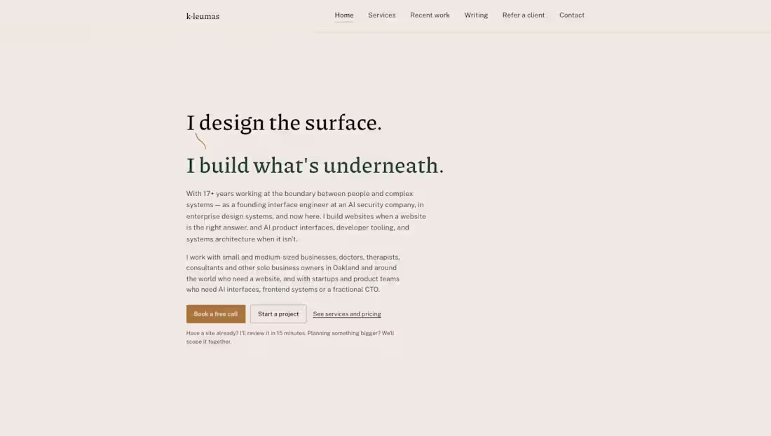 Cover image for k-leumas.com: my studio site, built like a client site