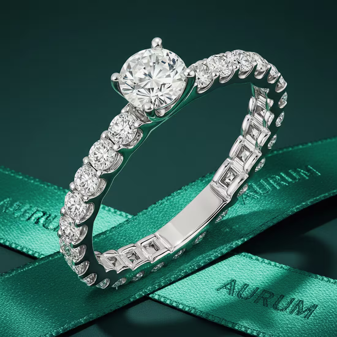 Cover image for AURUM — Emerald Satin Macro Ring Shot A deep emerald luxury ...