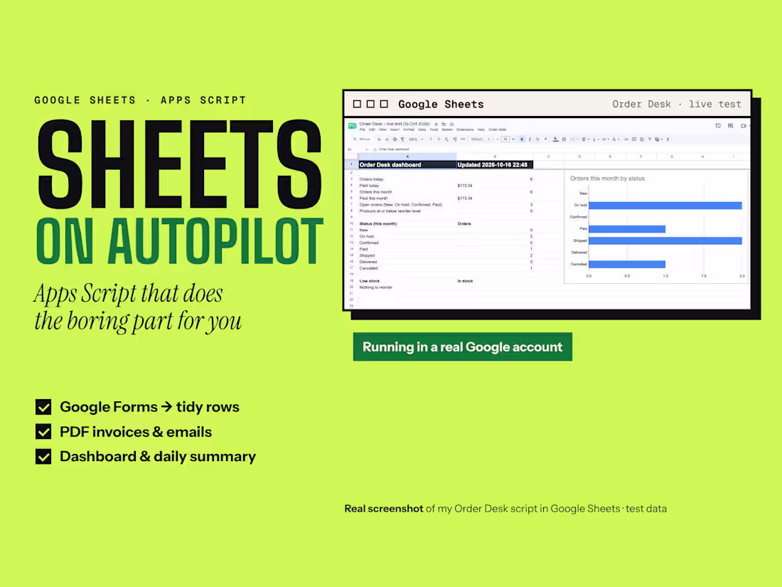 Cover image for Google Sheets automation with Apps Script, emails and PDFs