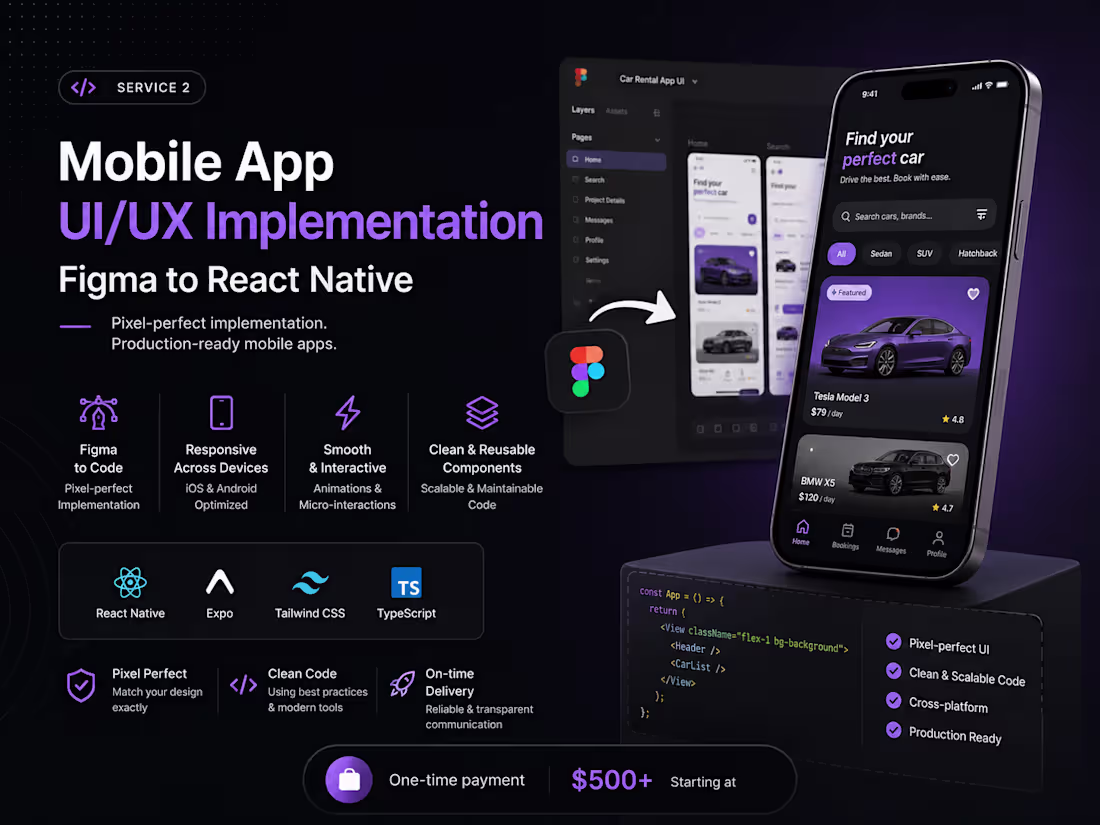 Cover image for Mobile App UI/UX Implementation | Figma to React Native