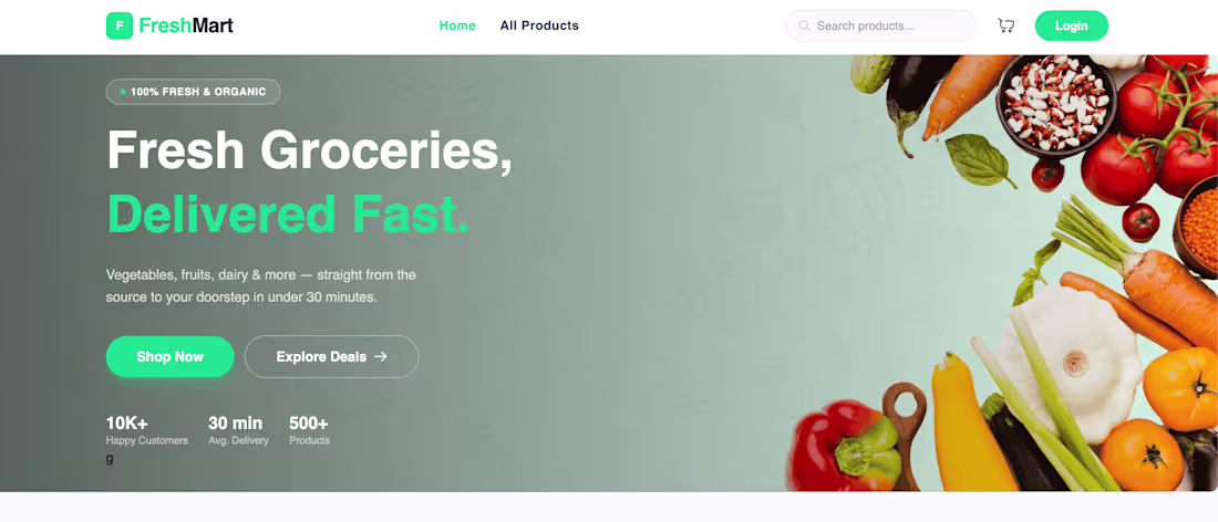 Cover image for FreshMart—Full-Stack: Grocery E-commerce Website
FreshMart is