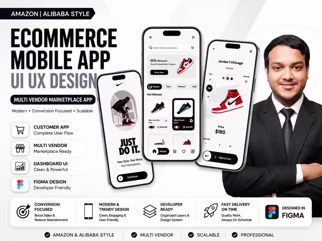 Cover image for Multi-Vendor eCommerce Marketplace App UI UX Design in Figma
