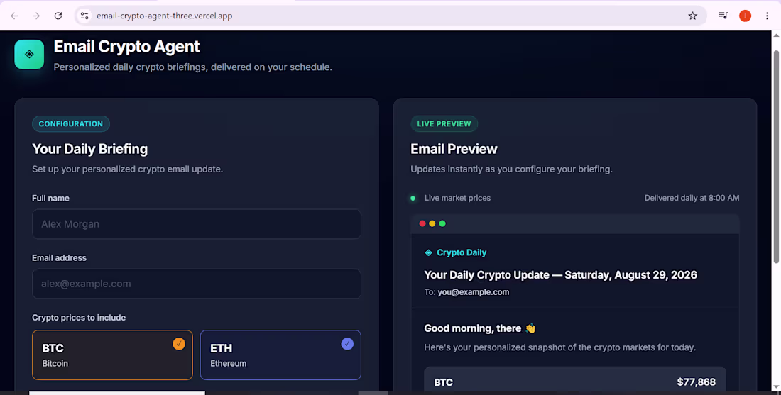 Cover image for Custom Autonomous AI Crypto Email Alert Agent