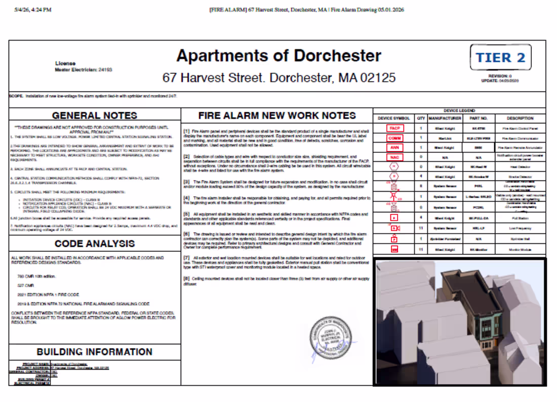 Cover image for Fire Alarm drawing plan including fire alarm narrative with ...
