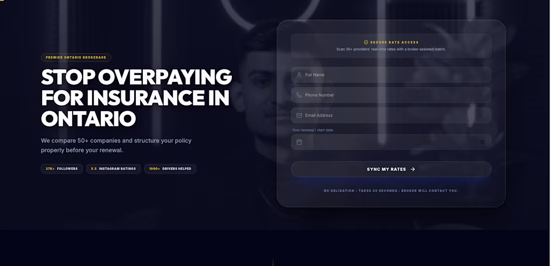 Cover image for Insurance Brokerage Landing Page & Lead Generation Platform