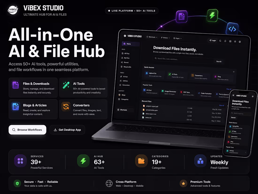 Cover image for VIBEX STUDIO - Files, Utilities, Blogs & Browser Workflows