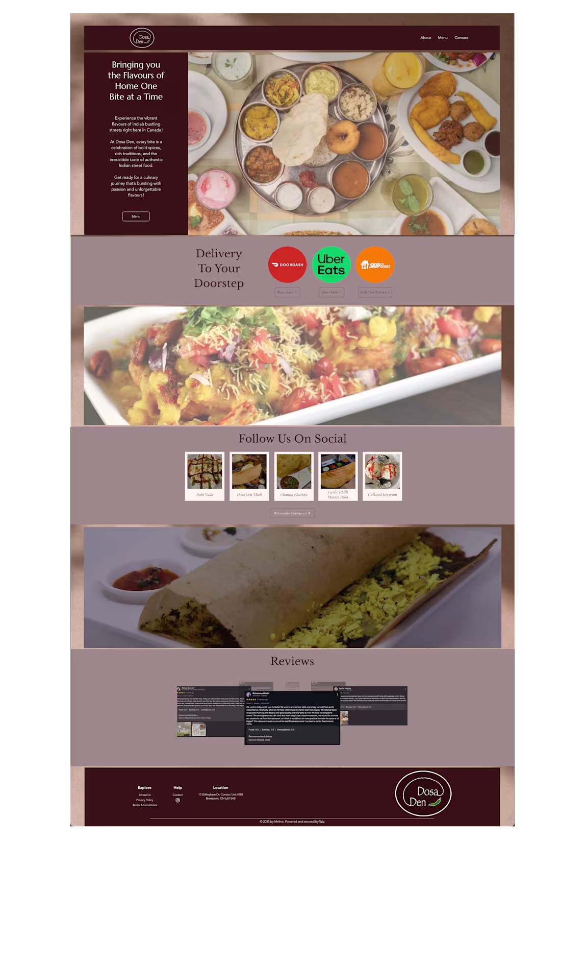 Cover image for A website mockup designed for Dosa Den, a family owned India...